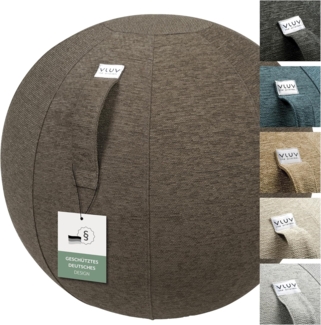 VLUV STOV Stoff-Sitzball, ergonomisches Sitzmöbel für Büro und Zuhause, Farbe: Greige (grau), Ø 60cm - 65cm, hochwertiger Möbelbezugsstoff, robust und formstabil, mit Tragegriff