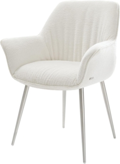 Esszimmerstuhl Keila-Flex mit Armlehnen Bouclé Soft Beige 4-Fuß konisch Edelstahl