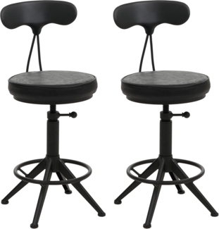 PROREGAL® Barhocker 2x Barhocker mit Lehne Sitzhöhe 51-73cm Kunstleder Metall Schwarz