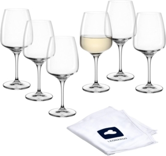 LEONARDO Weißweinglas 6 Weingläser CESTI + Poliertuch, Kristallglas, 6 Weißwein-Gläser mit Poliertuch
