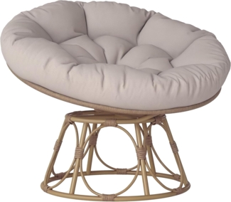 Outsunny Gartensessel mit Sitzkissen, Durchmesser 120 cm (runder Papasansessel aus Rattan, 1-St, 360° drehbar Korbsessel), für Wohnzimmer Garten Balkon Hellgrau