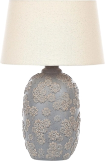 'Ferrey' Tischlampe Grau und Beige Keramik Blumenmuster 46 cm Stoffschirm Kegelform langes Kabel mit Schalter handgefertigt Schlaf- u. Wohnzimmer