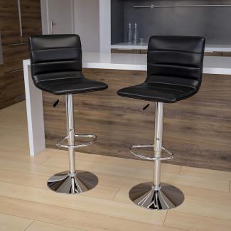 Flash Furniture Moderner Barhocker aus Vinyl, höhenverstellbar, mit horizontaler Naht auf der Rückseite, 2 Stück, Chrom, Metall, Schaumstoff, Kunststoff, Sperrholz, Schwarz, Set of 2