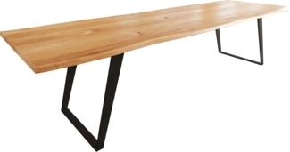 Esstisch Edge 300x100x4 Eiche Natur Metall Schräg Schwarz Live-Edge