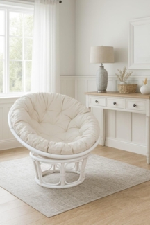 Papasansessel mit Kissen, 100 cm weiß