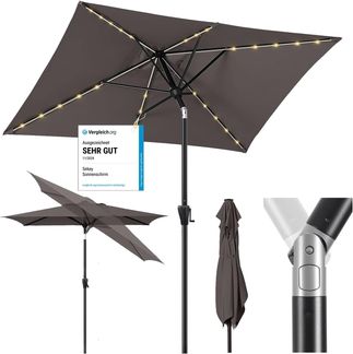 Sekey Sonnenschirm mit LED-Beleuchtung, Kurbel & UV50+, knickbar, Aluminium cappuccino, 200 x 300 cm