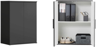 mokebo® Mehrzweckschrank 60 cm Breite 'Der Kurze', kurzer Schrank in Grau BZW. Schwarz Matt aus Holz, grifflose Öffnung, funktionaler Aktenschrank, Made in Germany | Anthrazit