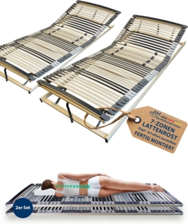 2x Ergonomischer Lattenrost 80x220 cm verstellbar - Lattenrost Set KV - 7-Zonen Lattenrost 80x220 cm Doppelpack - fertig montiert - 44 Leisten - Kopf- und Fußteil verstellbar - 2er Set - 80/220