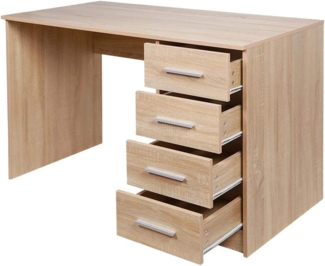 BAKAJI Schreibtisch mit Kommode mit 4 Schubladen Tisch Computertisch Holz Eiche, Verbundholz Metall, Standard