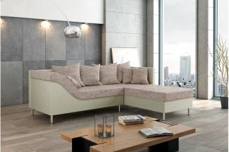 Stylefy Toffi Ecksofa Strukturstoff BERLIN Kunstleder MADRYT Hellbraun Beige Rechts