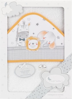Interbaby 01229-72 Baby Kapuzenbadetuch ANIMALITOS weiß und orange, Orange