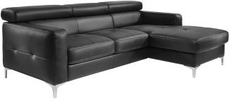 Mivano Ecksofa Sammy, Ledersofa in L-Form mit Kopfteilverstellung und moderner Steppung, 227 x 74 x 187, Kunstleder, schwarz