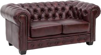 Sofa Chesterfield 2-Sitzer Echtleder rot