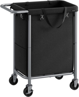 Songmics Wäschekorb mit Rollen, Wäschesammler, Wäschewagen, 90 Liter, Wäschesack abnehmbar, Stahlrahmen, mit Griff, geräumig, 61 x 29 x 81 cm, tintenschwarz