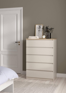 Dmora - Kommode Piccilli, Multifunktioneller Schrank mit 5 Schubladen, Elegante Kommode für das Schlafzimmer, 77x50 h111 cm, Beige