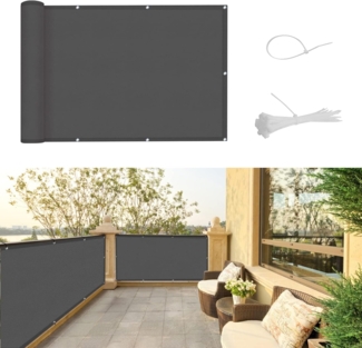 SUNNY GUARD Balkon Sichtschutz 90x200 cm Balkonverkleidung Balkonabdeckung Balkonumspannungen,UV-Schutz,Wind und wasserdicht,Geeignet für Balkon,Garten,Terrasse,mit Kabelbinder,Anthrazit