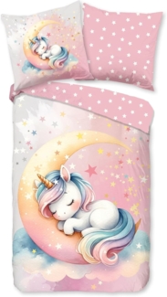 good morning Kinderbettwäsche Molly, Renforcé, 2 teilig, Baumwolle, Renforcé, Wendeoptik, Kind, Mädchen, Mond, Einhorn