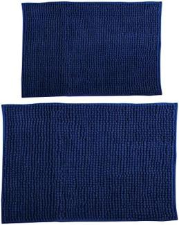 MSV Badteppich 2er Set Badvorleger Duschvorleger Chenille Hochflor Badematte 40x60 cm + 60x90 cm – Dunkelblau