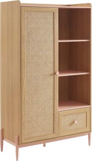 BAÏTA - Schrank Pablo, Rosa und Rattangeflecht, 1 Tür und 1 Schublade
