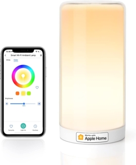 meross WLAN LED Nachttischlampe Funktioniert mit Apple HomeKit, Dimmbar RGBCW Atmosphäre Touch Nachtlampe für Schlafzimmer Wohnzimmer, Smart Nachtlicht Funktioniert mit Alexa, Google Home