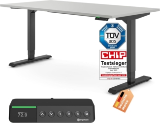 Desktopia Pro X - Elektrisch höhenverstellbarer Schreibtisch / Ergonomischer Tisch mit Memory-Funktion, Grau, Gestell Schwarz, 180x80 cm