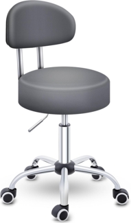 TRESKO® Rollhocker mit Lehne Grau | Arbeitshocker höhenverstellbar 47-60 cm | Drehhocker mit Rollen | Bürostuhl Hocker Drehstuhl Kosmetikhocker