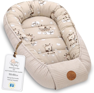 Babynest Neugeborene Nestchen Baby - 90x50 cm Kokon Handmade zweiseitig aus Waffel Piqué Baumwolle Schlummer Giraffen