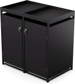 Blumfeldt BinSafe Mülltonnenbox – Wetterfest, Verzinkter Stahl, 2 Türen & Pflanzendach, Für 60L/120L/240L Mülltonnen, Abschließbar, Modernes Design, Mülltonnenverkleidung, Schwarz