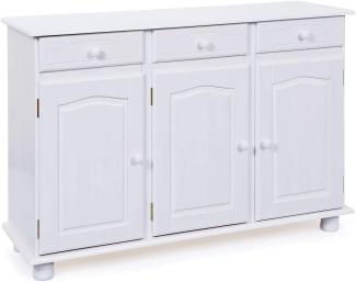 Inter Link Kommode Anrichte Sideboard Mehrzweckschrank Beistellschrank Kiefer massiv Weiss lackiert, 3 Türig