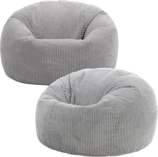 Icon Kingston Sitzsack Cord, Grau, 2er Pack, Sitzsack Erwachsene mit Füllung, Bean Bag, Cord Sessel, Lounge Sessel, Lounge Stuhl, Schlafzimmer, Wohnzimmer, Wohnzimmer Möbel