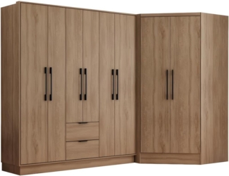 Vente-unique - Eckkleiderschrank mit 8 Türen & 2 Schubladen - 263 cm - Holzfarben - FEOVA