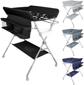 OHMG Baby Wickelkombi Klappbare Wickelkommode,Wickeltisch mit Rollen,Mobiler Wickeltisch mit Wickelauflage,Sicherheitsgurt und Ablagefächern,Wasserdicht und Höhenverstellbar,Stabil