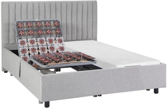Vente-unique - Dekoratives Bett mit elektrischer Relaxfunktion mit Tellern + Memory-Schaum-Matratze - 2 x 80 x 200 cm - Stoff - Grau - SASORA von YSMÉE