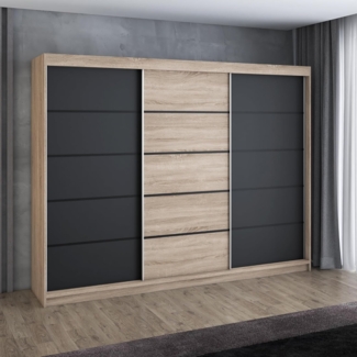 Schwebetrenschrank MES 2-trig Schrank 200 cm (mit Spiegel) Farbe: Sonoma ,schwarz
