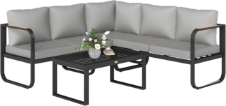 Outsunny Sitzgruppe für 5 Personen, mit 2er-und 3er Sofa, Sitzkissen, Beistelltisch, (wetterfest Gartenmöbel-Set, 3-tlg, Terrassenmöbel-Set L-Form), Terrassenmöbel für Garten, Balkon, Grau