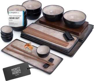Moritz & Moritz VIDA 29-tlg. Sushi Geschirr Set für 4 Personen - Servierset mit 3x -Platte - 4x -Teller, Miso-Schale, Schälchen und Stäbchen