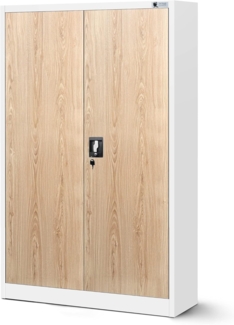 Jan Nowak Aktenschrank C001K Metallschrank Büroschrank Werkzeugschrank 3 Fachböden Stahlblech Flügeltüren Pulverbeschichtung 140 x 90 x 40 cm (Weiß/Holzoptik)