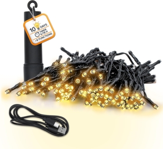 Spetebo LED-Lichterkette Akku Lichterkette per USB aufladbar bis 10 Tage Leuchtdauer, 200-flammig, per USB Anschluss wiederaufladbar