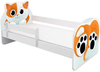 ACMA Tiere VII Kinderbett Jugendbett Matratze Rausfallschutz Lattenrost 140x70 160x80 180x80 (02 Katze, 160x80 cm)