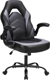 Sweetcrispy Gaming Stuhl,Leder Ergonomischer Bürostuhl,Gamer PC Stühle mit Armlehne,90-120° Einstellbar Gaming Chair,Drehbar Schreibtischstuhl Computerstuhl,Schwarz Grau