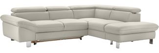 Mivano Ecksofa Driver mit Ottomane rechts, Ledercouch mit Bettfunktion und Bettkasten klein / Inkl. verstellbare Kopfstützen, 266 x 73 x 214, Kunstleder, Weiß