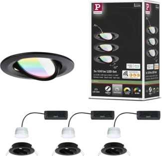 Paulmann 92437 LED Einbauleuchte Nova Coin 3er-Set Zigbee RGBW Schwarz matt