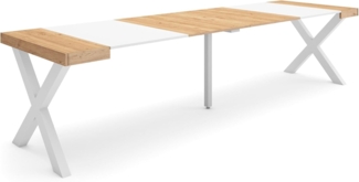 Skraut Home | Ausziehbarertisch | Multifunktionaler ausziehbarer | 300 | Für 14 Gäste | Massivholz Beine | Moderner Stil | Eiche und weiß
