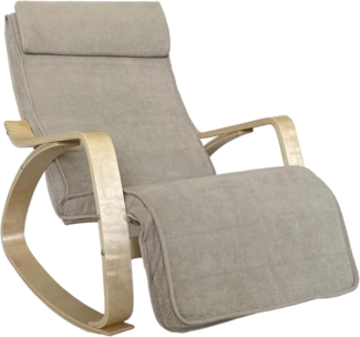 WeHome Swing Amor Schaukelstuhl mit Armlehnen aus Holz, Rocking Chair, Schaukelsessel mit Verstellbarer Fußstütze, Wohnzimmerstuhl, Schlafzimmersessel (Stoff, Beige)
