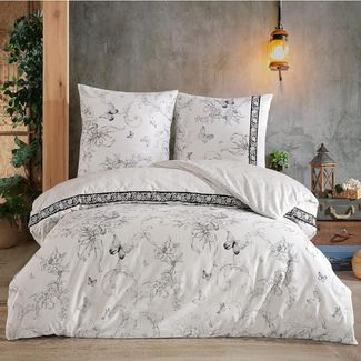 Buymax Bettwäsche Alegra, Renforcé: 100% Baumwolle, 4 teilig, 155x220 cm mit Reißverschluss, Geblümt Schmetterlinge, Schwarz Weiß