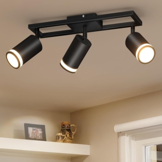 Dehobo LED Deckenstrahler 3 Flammig Schwarz GU10, Deckenlampe Strahler Schwenkbar 350°, Deckenspots für Küche Schlafzimmer Wohnzimmer, Nein Leuchtmittel