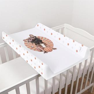 Baby Hardbase Wickelauflage/Top Changer 70x50 cm passend für 120x60 cm Babybett Unisex Keilabrollwindel Neugeborenes Baby wasserdichte Wickelauflage mit erhöhten Kanten (Bulldogge)