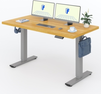 FLEXISPOT Höhenverstellbarer Schreibtisch 140×80cm, mit Haken und 25mm EINTEILIGER Tischplatte, ergonomischer Schreibtisch mit LED-Höhenanzeige und Memory-Funktion (Ahorn,Grau)
