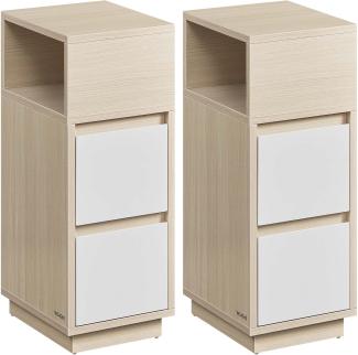 Vasagle 2er Set Nachttisch mit 2 Schubladen, Holz, 65 x 25 x 30 cm, Naturbeige-Wolkenweiß