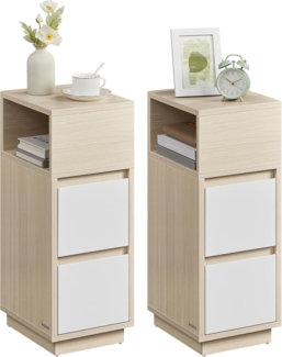 Vasagle 2er Set Nachttisch mit 2 Schubladen, Holz, 65 x 25 x 30 cm, Naturbeige-Wolkenweiß